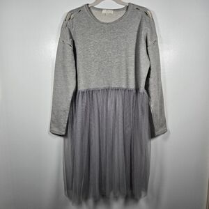 JCL Paris Gray Distressed Sweatshirt w/ Sheer Tulle Overlay Dress Size S/M